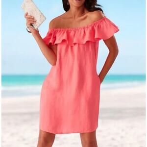 TOMMY BAHAMA Coral St Lucia Off the Shoulder Linen Ruffle Mini Dress X Large